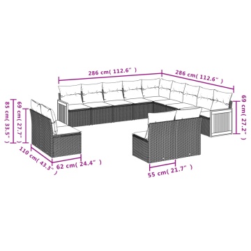 Set mobilier de grădină cu perne, 13 piese, negru, poliratan - Img 6