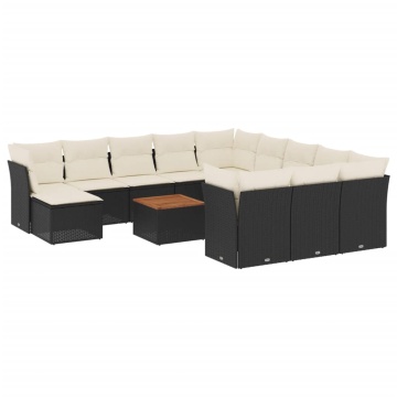 Set mobilier de grădină cu perne, 13 piese, negru, poliratan - Img 2