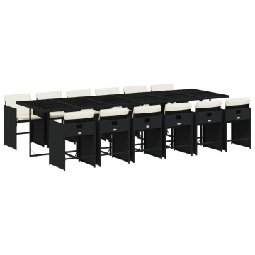 Set mobilier de grădină cu perne, 13 piese, negru, poliratan - Img 2