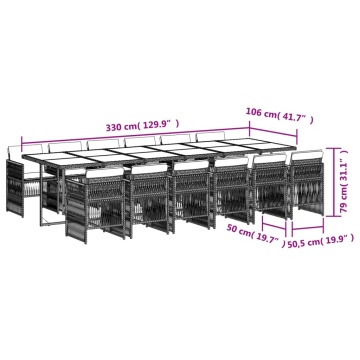 Set mobilier de grădină cu perne, 13 piese, negru, poliratan - Img 5