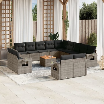 Set mobilier de grădină cu perne, 14 piese, gri, poliratan - Img 1