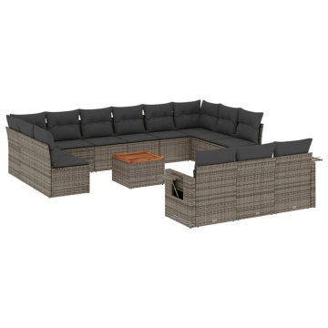 Set mobilier de grădină cu perne, 14 piese, gri, poliratan - Img 2