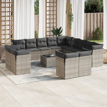 Set mobilier de grădină cu perne, 14 piese, gri, poliratan - Img 1
