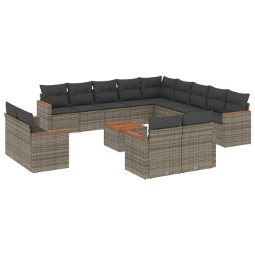 Set mobilier de grădină cu perne, 14 piese, gri, poliratan - Img 2