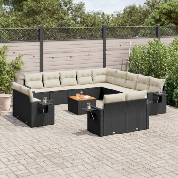 Set mobilier de grădină cu perne, 14 piese, negru, poliratan - Img 1