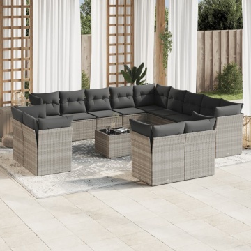 Set mobilier de grădină cu perne,14 piesegri deschis, poliratan - Img 1