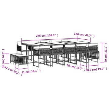 Set mobilier de grădină cu perne, 15 piese, bej, poliratan - Img 5
