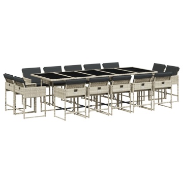 Set mobilier de grădină cu perne 15 piese gri deschis poliratan - Img 2