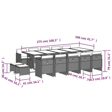 Set mobilier de grădină cu perne, 15 piese, gri, poliratan - Img 5