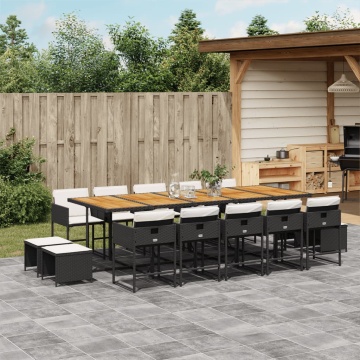 Set mobilier de grădină cu perne, 15 piese, negru, poliratan - Img 1