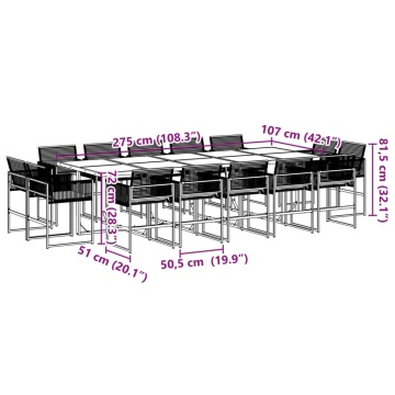 Set mobilier de grădină cu perne, 15 piese, negru, poliratan - Img 7