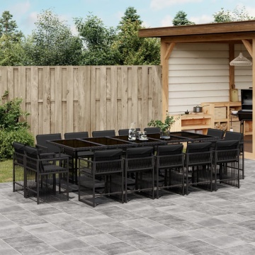 Set mobilier de grădină cu perne, 15 piese, negru, poliratan - Img 1