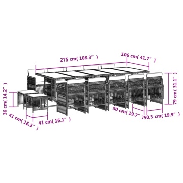 Set mobilier de grădină cu perne, 15 piese, negru, poliratan - Img 5