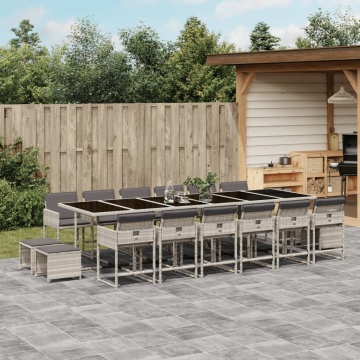 Set mobilier de grădină cu perne 17 piese gri deschis poliratan - Img 1