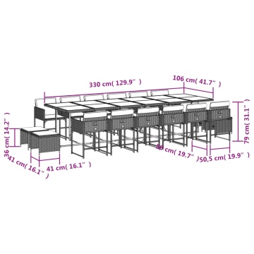 Set mobilier de grădină cu perne, 17 piese, maro, poliratan - Img 5