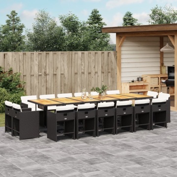 Set mobilier de grădină cu perne, 17 piese, negru, poliratan - Img 1