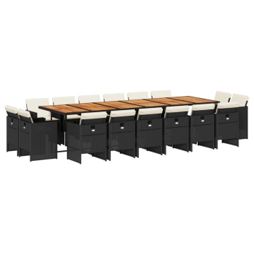 Set mobilier de grădină cu perne, 17 piese, negru, poliratan - Img 2
