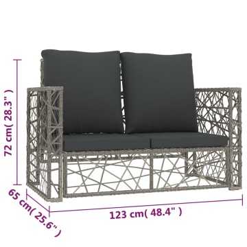 Set mobilier de grădină cu perne, 2 piese, gri, poliratan - Img 10
