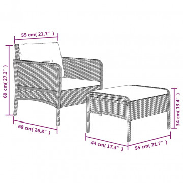 Set mobilier de grădină cu perne, 2 piese, gri, poliratan - Img 7