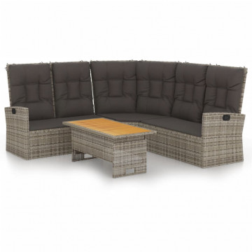 Set mobilier de grădină cu perne, 2 piese, gri, poliratan - Img 2