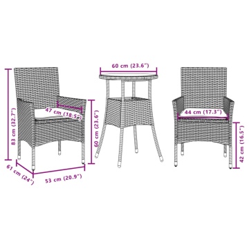 Set mobilier de grădină cu perne 3 piese bej poliratan & sticlă - Img 6