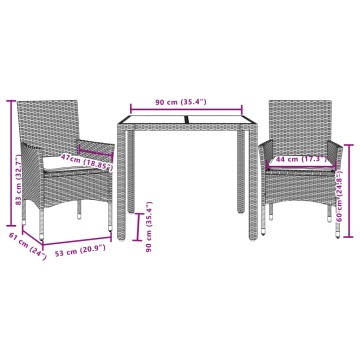 Set mobilier de grădină cu perne 3 piese bej poliratan & sticlă - Img 6