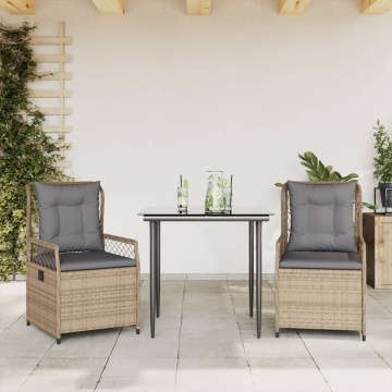Set mobilier de grădină cu perne, 3 piese, bej, poliratan - Img 1