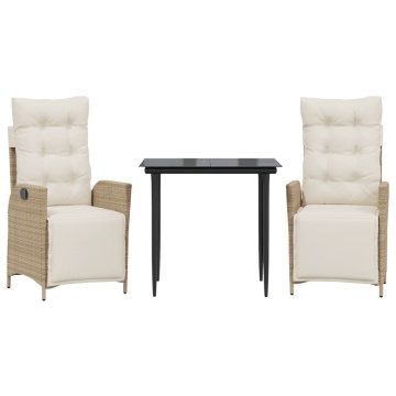Set mobilier de grădină cu perne, 3 piese, bej, poliratan - Img 2