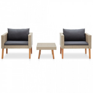 Set mobilier de grădină cu perne, 3 piese, bej, poliratan - Img 2