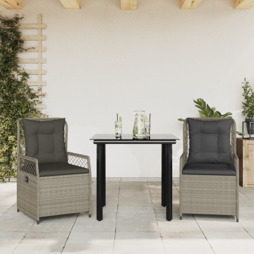 Set mobilier de grădină cu perne, 3 piese,gri deschis,poliratan - Img 1