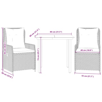 Set mobilier de grădină cu perne, 3 piese,gri deschis,poliratan - Img 7