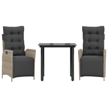 Set mobilier de grădină cu perne, 3 piese,gri deschis,poliratan - Img 2