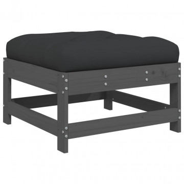Set mobilier de grădină cu perne, 3 piese, gri, lemn masiv - Img 6