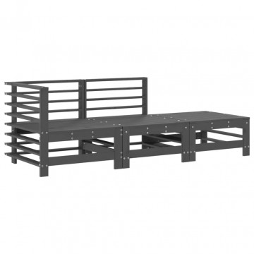 Set mobilier de grădină cu perne, 3 piese, gri, lemn masiv - Img 3