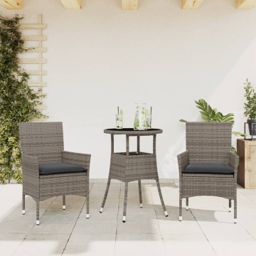 Set mobilier de grădină cu perne 3 piese gri poliratan & sticlă - Img 1