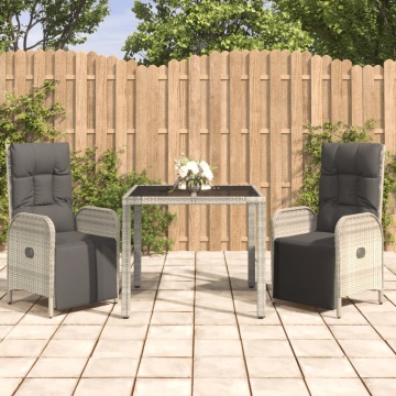 Set mobilier de grădină cu perne, 3 piese, gri, poliratan - Img 1