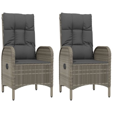 Set mobilier de grădină cu perne, 3 piese, gri, poliratan - Img 4