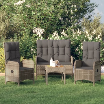 Set mobilier de grădină cu perne, 3 piese, gri, poliratan - Img 1