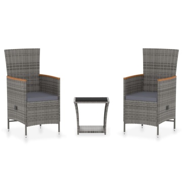 Set mobilier de grădină cu perne, 3 piese, gri, poliratan - Img 2