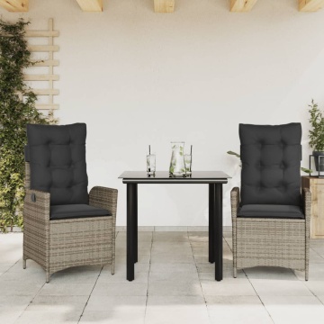 Set mobilier de grădină cu perne, 3 piese, gri, poliratan - Img 1