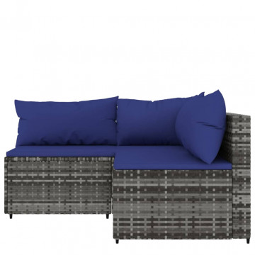 Set mobilier de grădină cu perne, 3 piese, gri, poliratan - Img 3