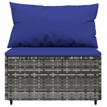 Set mobilier de grădină cu perne, 3 piese, gri, poliratan - Img 6