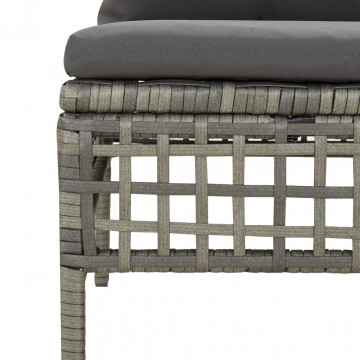 Set mobilier de grădină cu perne, 3 piese, gri, poliratan - Img 6