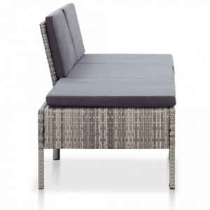 Set mobilier de grădină cu perne, 3 piese, gri, poliratan - Img 3