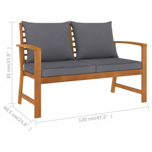 Set mobilier de grădină cu perne, 3 piese, lemn masiv acacia - Img 6