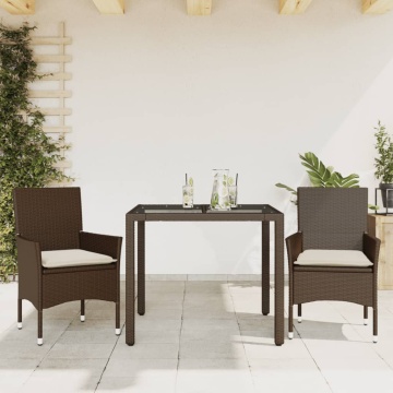 Set mobilier de grădină cu perne 3 piese maro poliratan&sticlă - Img 1