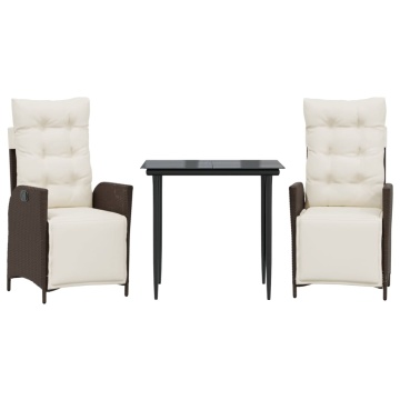 Set mobilier de grădină cu perne, 3 piese, maro, poliratan - Img 2