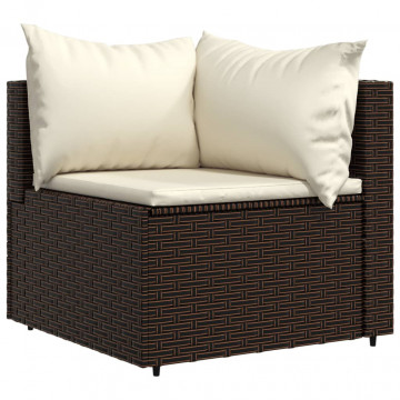 Set mobilier de grădină cu perne, 3 piese, maro, poliratan - Img 4