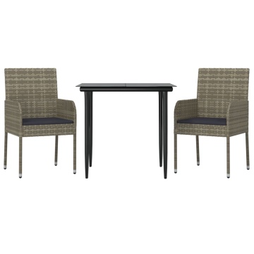 Set mobilier de grădină cu perne, 3 piese, negru/gri, poliratan - Img 3