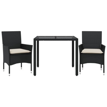 Set mobilier de grădină cu perne 3 piese negru poliratan&sticlă - Img 2